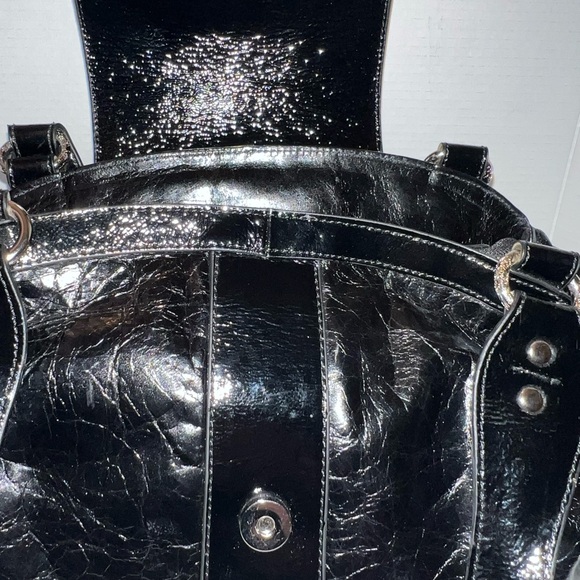 Charles David Black Split Leather Large Satchel Shoulder Bag New - Picture 12 of 15